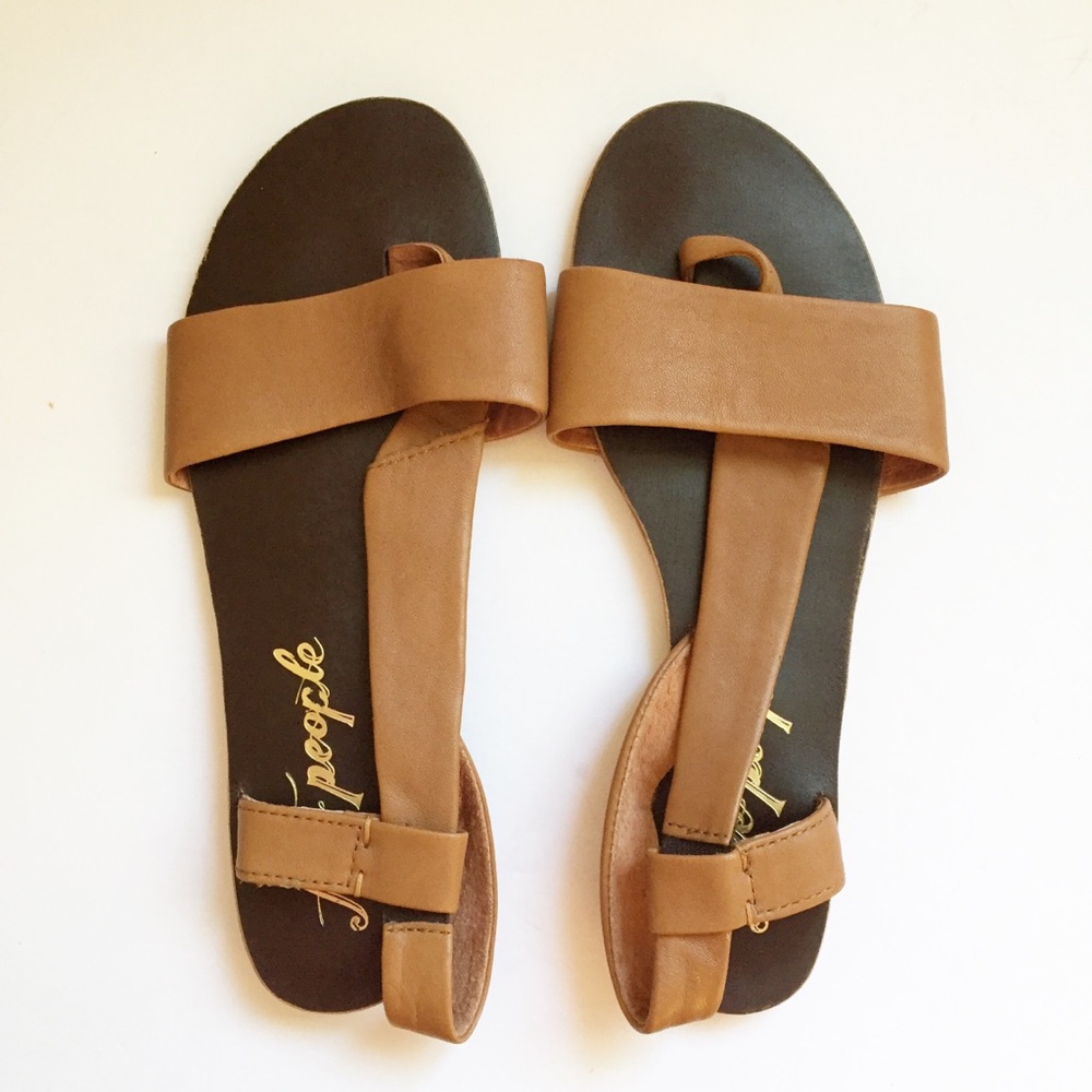 Free People Brown Leather Flat Sandals